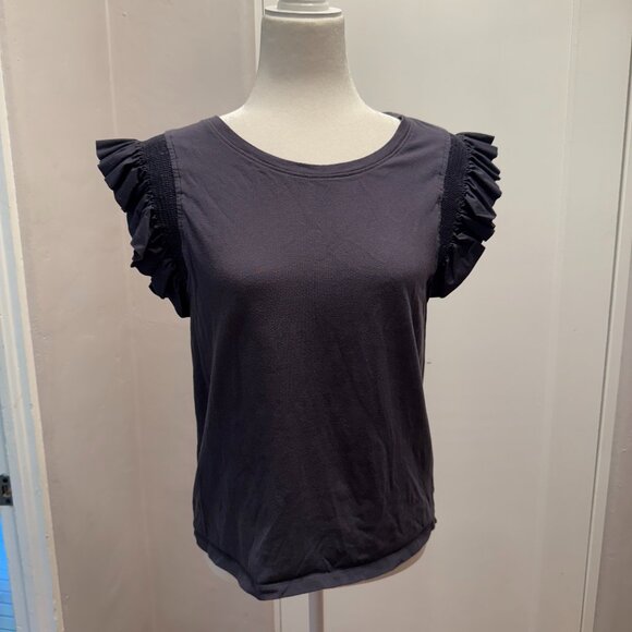 Evereve Tops - Evereve Navy Flutter Sleeve Cotton/Spandex Top Size M